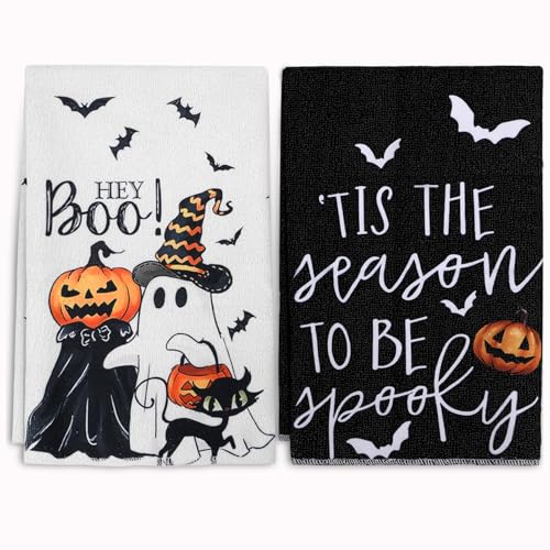 Halloween-Küchentücher Halloween Geschirrtuch, 2 Stück Halloween-Handtücher für Küche, Halloween-Geschirrtücher mit Kürbis Geist Schwarze Katze, Trockentücher Küche für Esszimmer Tischdekoration Halloween-Küchentücher Halloween Geschirrtuch, 2 Stück Halloween-Handtücher für Küche, Halloween-Geschirrtücher mit Kürbis Geist Schwarze Katze, Trockentücher Küche für Esszimmer Tischdekoration von CHONGQILAO
