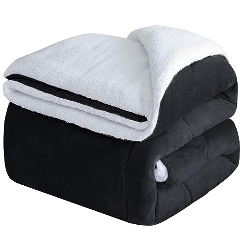 CHOSHOME Kuscheldecke Flauschig Warm Kuscheldecke 230x270CM Sherpa Decke Super Weiche Flauschige XXL Decke Dicke Flanell Mikrofaser Sofadecke Couchdecke Weiche Warme Fleecedecke Geschenke Schwarz von CHOSHOME