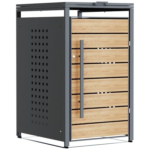 CHOSHOME Mülltonnenbox 1er für 240L Tonnen - Anthrazit & Holzoptik - inkl. Erweiterungsmöglichkeit - Witterungsbeständiger und Pulverbeschichteter Stahl mit Abschließbar - Garten Müllbox CHOSHOME Mülltonnenbox 1er für 240L Tonnen - Anthrazit & Holzoptik - inkl. Erweiterungsmöglichkeit - Witterungsbeständiger und Pulverbeschichteter Stahl mit Abschließbar - Garten Müllbox von CHOSHOME