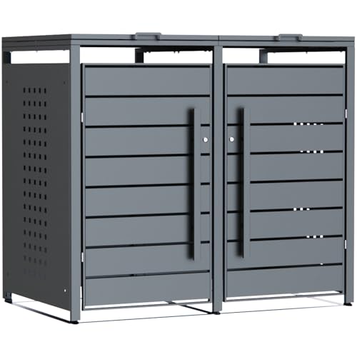 CHOSHOME Mülltonnenbox 2er 240L - Anthrazitgrau Verzinkter Stahl - 2 Tonnen mit Automatikdeckel, Abschließbar - inkl. Erweiterungsmöglichkeit - Mülltonnenverkleidung, Aufbewahrungsbox für Mülltonnen CHOSHOME Mülltonnenbox 2er 240L - Anthrazitgrau Verzinkter Stahl - 2 Tonnen mit Automatikdeckel, Abschließbar - inkl. Erweiterungsmöglichkeit - Mülltonnenverkleidung, Aufbewahrungsbox für Mülltonnen von CHOSHOME
