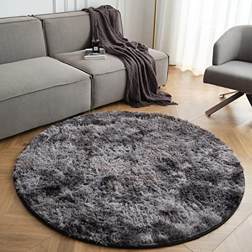 CHOSHOME Runden Teppiche Rund 150CM Weich Groß rutschfest Waschbar Teppich Wohnzimmer Hochflor Teppich Shaggy Modern Langflorteppich Schlafzimmer Kuschelig Bettvorleger Home Grau/schwarz Waschbarer von CHOSHOME