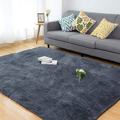 CHOSHOME Teppich Wohnzimmer Schlafzimmer Teppiche Flauschiger Hochflor Teppich Groß Super Weich Wohnzimmer Shaggy Anti-Rutsch Unterseite Teppiche Moderner Läufer 120x180CM Grau von CHOSHOME