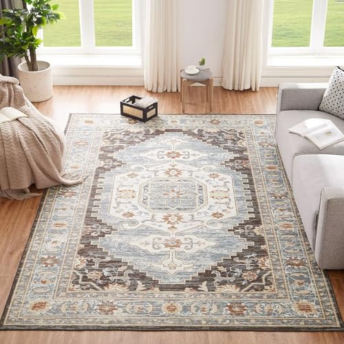 CHOSHOME Teppich Wohnzimmer 160x230CM Waschbar Teppich in Waschmaschine Teppiche Schlafzimmer Braun Boho Vintage Kurzflor Teppiche Flauschiger rutschfest von CHOSHOME