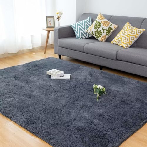CHOSHOME Teppich Wohnzimmer 200x290CM Schlafzimmer Flauschiger Hochflor Groß Super Weich Shaggy Anti-Rutsch Unterseite Moderner Läufer Teppich Grau von CHOSHOME
