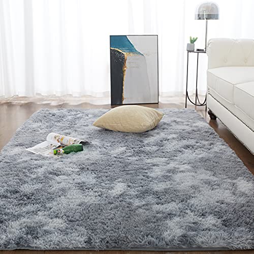 CHOSHOME Teppich Wohnzimmer Shaggy Hochflor Langflor Kinderzimmer Modern Bunte Batik Jugendzimmer Flauschiger Groß, Grau 120 X 180 cm von CHOSHOME