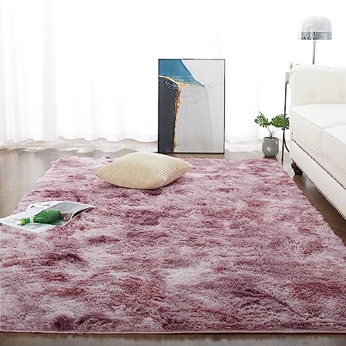 CHOSHOME Teppich Wohnzimmer Shaggy Teppich Hochflor Teppich Rosa Langflor Teppich Kinderzimmer Modern Batik Teppich Jugendzimmer Flauschig Teppich Groß, Rosa 120 x 180CM von CHOSHOME