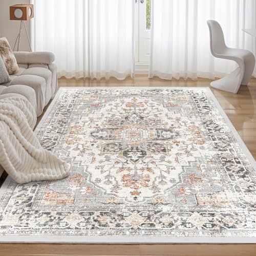CHOSHOME Waschbarer Teppich Wohnzimmer 200X290CM Teppiche Kurzflor Schlafzimmer rutschfest Teppich Flauschiger Vintage Grau von CHOSHOME