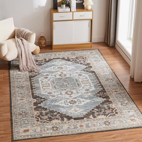 CHOSHOME Waschbarer Teppich Wohnzimmer 80x150CM Teppich Schlafzimmer Vintage Kurzflor Teppich Groß Weiche Teppich für Schlafzimmer rutschfest Teppich Flauschiger Teppich Braun von CHOSHOME