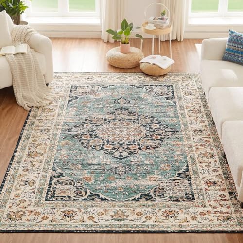 CHOSHOME Waschbarer Teppich Wohnzimmer Vintage Kurzflor Teppich Groß Orientalischer Teppich für Esszimmer Schlafzimmer rutschfest Teppich Kunstwolle Boho In & Outdoor Teppich Läufer 160x230CM Blau von CHOSHOME