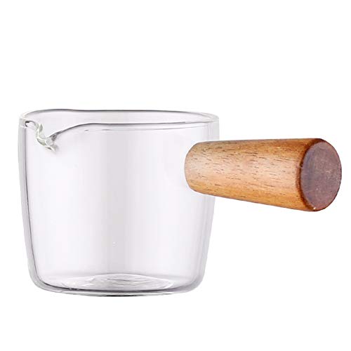 CHOSMO 50/100ml Milchtopf mit Holzgriff Hitzebeständige Antihaft Glaspfanne, Kleine Sauce Pan Transparente Gewürzbecher Klein Milchtopf Antihaft Milchpfanne mit Holzgriff Mini Stieltopf mit Ausguss von CHOSMO