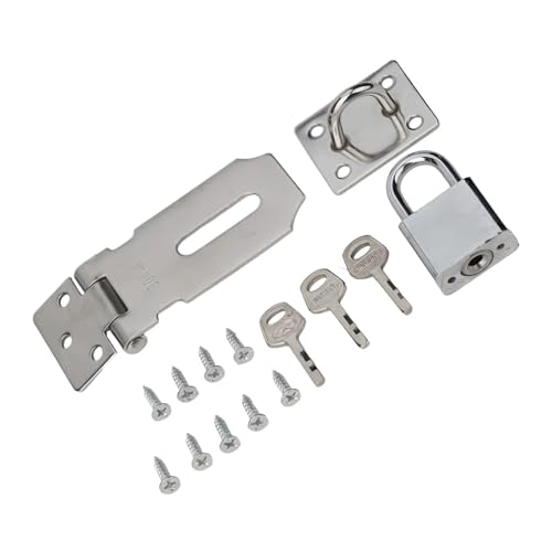 CHOUXUANGA Türvorhängeschloss-Haspe, 1SET Vorhängeschloss Riegelschloss Vorhängeschloss Edelstahl Haspe Klammer for Tür Schrank Garten mit Schrauben Einbruchsicheres Haushaltstür Vorhängeschloss von CHOUXUANGA