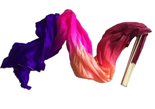 Tanzfächer, Seidenfächer, Bauchtanz-Bambus-Fächerschleier aus Seide, 2er-Pack, mehrfarbig, mehrere Größen(Oranje,150X90CM) von CHOUXUANGA