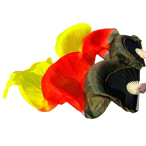 Tanzfächer, Seidenfächer, Bauchtanz-Fächerschleier aus Bambus, echte Seide, 2er-Pack, mehrfarbig, mehrere Größen(Grijs,150x90cm Real Silk) von CHOUXUANGA