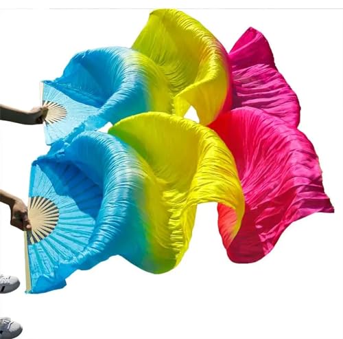 Tanzfächer, Seidenfächer, Bauchtanz-Fächerschleier aus Bambus, echte Seide, Zubehör, 1 Paar, mehrfarbig, mehrere Größen(Black,180cm-90cm) von CHOUXUANGA