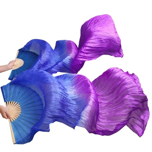 Tanzfächer, Seidenfächer, Bauchtanz-Fächerschleier aus Bambus, echte Seide, handgefertigt, gefärbt, Farbverlaufsdesign, mehrere Größen, 24 Farben, 1 Paar(15,XL-230x90cmReal Silk) von CHOUXUANGA