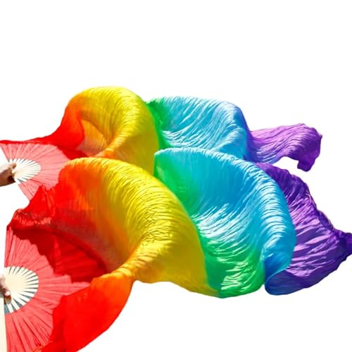 Tanzfächer, Seidenfächer, Bauchtanz-Fächerschleier aus Bambus-Imitat-Seide, handgefärbt, mehrfarbig, 120–240 x 90 cm, 2 Stück(13,Imitationsilk-180x90) von CHOUXUANGA