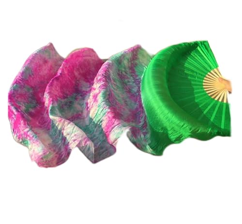 Tanzfächer, Seidenfächer, Bauchtanz-Fächerschleier aus Bambusseide, mehrfarbig, mehrere Größen, 2er-Pack(Grün,210cm) von CHOUXUANGA
