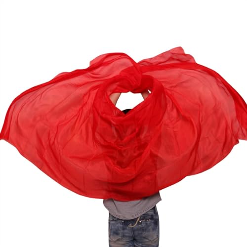 Tanzfächer, Seidenfächer, Bauchtanz-Seidenschleier, Farbverlaufsschal, Performance-Schal, handgefertigt, natürliche echte Seide, handgeworfen, for Erwachsene und Frauen(Rosso,250x114cm) von CHOUXUANGA