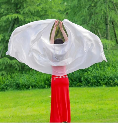 Tanzfächer, Seidenfächer, Bauchtanz Seidenschleier 25m X114m Tänzerin Bühnenshow Requisiten Handwurf Schal Licht(200x90cm-Girl) von CHOUXUANGA