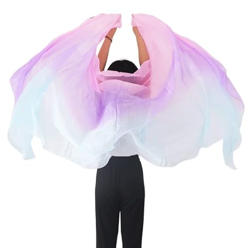 Tanzfächer, Seidenfächer, Bauchtanzschleier Seidenschleier Handgefertigte Schleier mit Farbverlauf Übergrößen for Tanzübungen und Aufführungen(Sk911543,XXL-300cm-114cm) von CHOUXUANGA