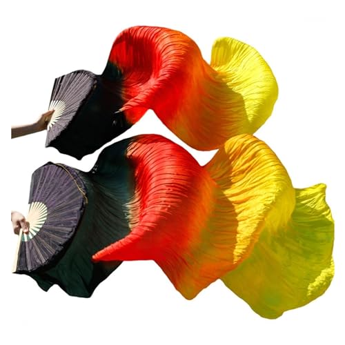Tanzfächer, Seidenfächer, Handgemachte Bauchtanz-Seidenfächer, Bambusrahmen, Farbverlauf, mehrfarbig, mehrere Größen, 2er-Pack(Black,120x90cm Real Silk) von CHOUXUANGA