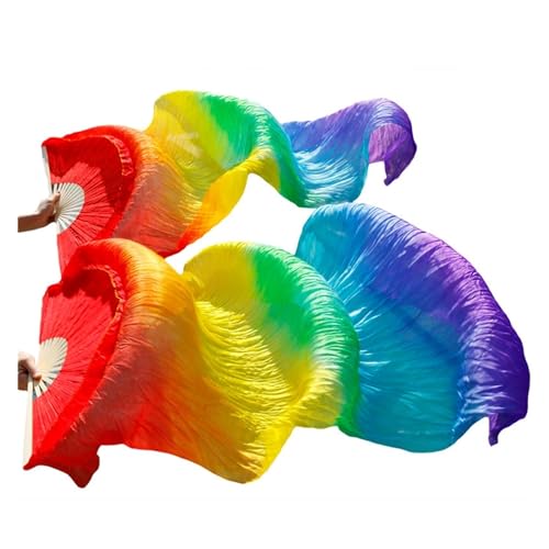 Tanzfächer, Seidenfächer, Handgemachte Bauchtanz-Seidenfächer, Bambusrahmen, Farbverlauf, mehrfarbig, mehrere Größen, 2er-Pack(Blu,230x90cm Real Silk) von CHOUXUANGA
