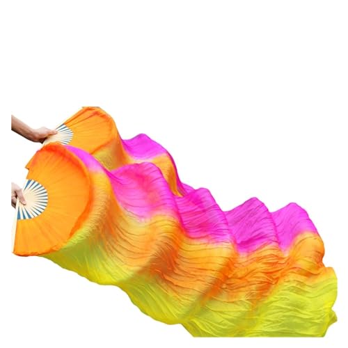 Tanzfächer, Seidenfächer, Handgemachte Bauchtanz-Seidenfächer, Bambusrahmen, Farbverlauf, mehrfarbig, mehrere Größen, 2er-Pack(Grijs,180x90cm Real Silk) von CHOUXUANGA