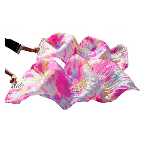 Tanzfächer, Seidenfächer, Handgemachte Bauchtanz-Seidenfächer, Bambusrahmen, Farbverlauf, mehrfarbig, mehrere Größen, 2er-Pack(Onecolor,120x90cm Real Silk) von CHOUXUANGA
