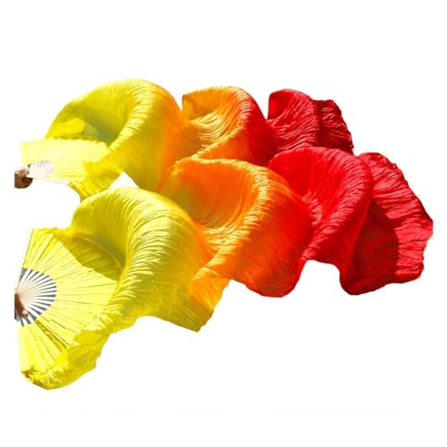 Tanzfächer, Seidenfächer, Handgemachte Bauchtanz-Seidenfächer, Bambusrahmen, Farbverlauf, mehrfarbig, mehrere Größen, 2er-Pack(Oranje,120x90cm Real Silk) von CHOUXUANGA