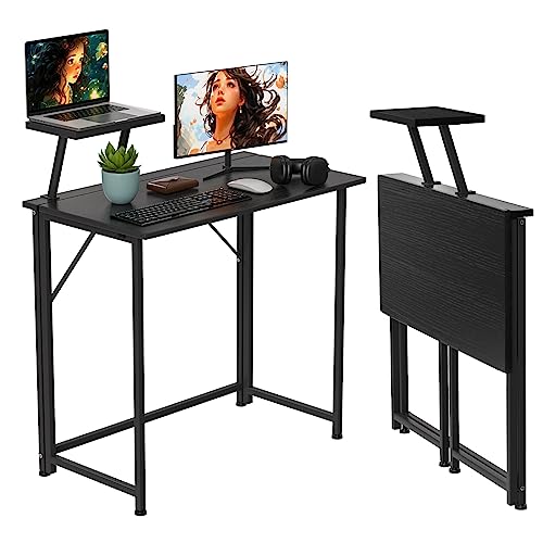 CHOWGOLI Schreibtisch Klappbar, Computertisch Klappbar mit Monitorablage, Faltbarer Kleiner Schreibtisch Platzsparend, Klappbarer Schreibtisch für Zuhause und Büro,Klappschreibtisch Schwarz,80x45x75cm von CHOWGOLI