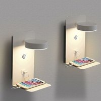2er-Pack LED-Wandleuchte für den Innenbereich mit USB-Anschluss, 12 W, dreifarbig, dimmbar, moderne Wandlampe mit Schalter, 330° drehbar, von CHOYCLIT