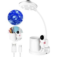 5-W-LED-Schreibtischlampe für Kinder, dimmbare, kabellose, wiederaufladbare Tischlampe mit Stifthalter und Projektion, flexibles von CHOYCLIT