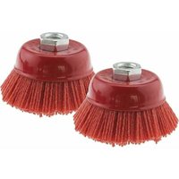 CHOYCLIT Schleiftopfbürste mit Nylonfilament, Stahl, Innengewinde M14 x 2, 75 mm, Rot, (2 Stück) von CHOYCLIT