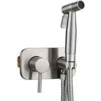 Unterputz-Bidet-Set aus Edelstahl für Kalt- und Warmwasser mit Schlauch und Halter, gebürstetes Silber von CHOYCLIT