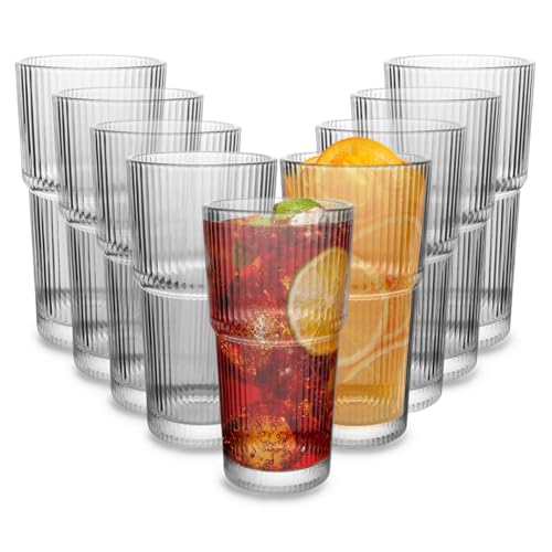 CHPINDAM Trinkgläser, geriffelt, 540 ml, 2 Stück, altmodische Gläser, verdicktes Glas für Eiskaffee, Smoothies, Cocktails und Säfte, perfekt für Familien und Partys (2) von CHPINDAM