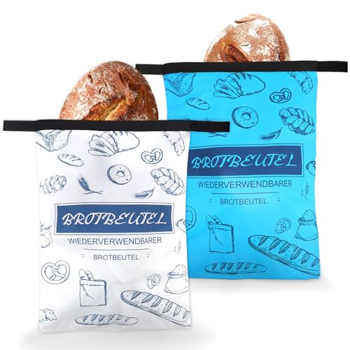 CHRI Wiederverwendbare Brotbeutel 2 STK, 30 x 43cm Brotbeutel Aufbewahrung Frischhalten, Brottüten Gefrierbeutel Brotaufbewahrung von CHRI