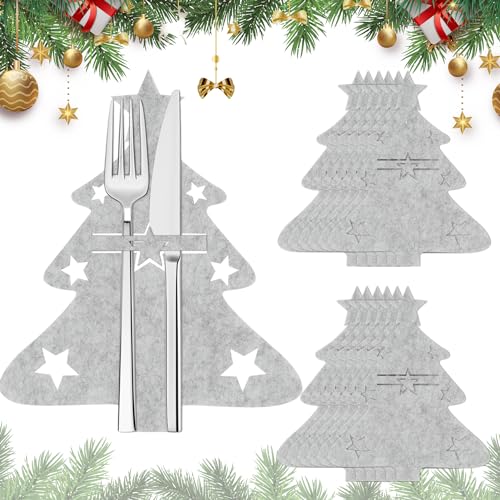 CHRI 12 STK bestecktasche Weihnachten Filz, Esstisch weihnachtsdeko Weihnachtsbaum Tischdeko (12 STK Grau) von CHRI