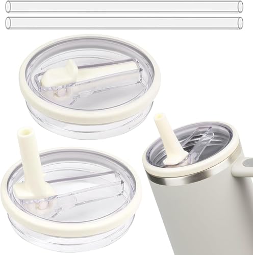 CHRI 2 Stück deckel auslaufsicher für 30oz stanley cup, Für 2.0 Stanley Cup Deckel (Ersatz0.89L), mit 2 Strohhalmen und 1 Reinigungsbürste (2 STK Weiß, 30oz) von CHRI