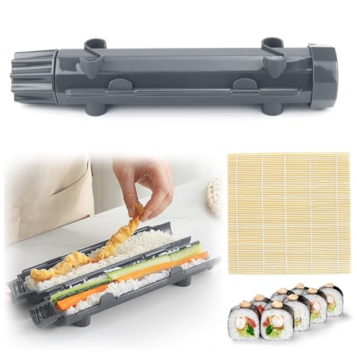 CHRI Sushi Maker Bazooka,Sushi Set zum Selber Machen, Sushi Roller Maker Sushimaker Bazooka und Bambusmatte for Anfänger (Grau) von CHRI