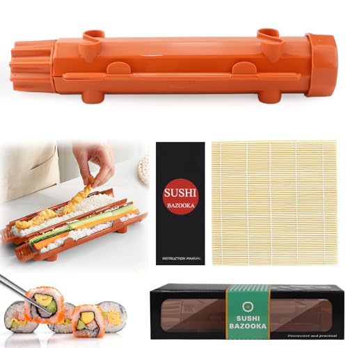 CHRI Sushi Maker Bazooka,Sushi Set zum Selber Machen, Sushi Roller Maker Sushimaker Bazooka und Bambusmatte for Anfänger (Orange) von CHRI