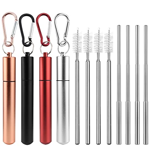 Trinkhalme Edelstahl 4 STK Strohhalme Wiederverwendbar Metall Strohhalm Metallstrohlme 10 Bis 22.5cm Teleskop Strohhalm mit Reinigungsbürste et Schlüsselring von CHRI