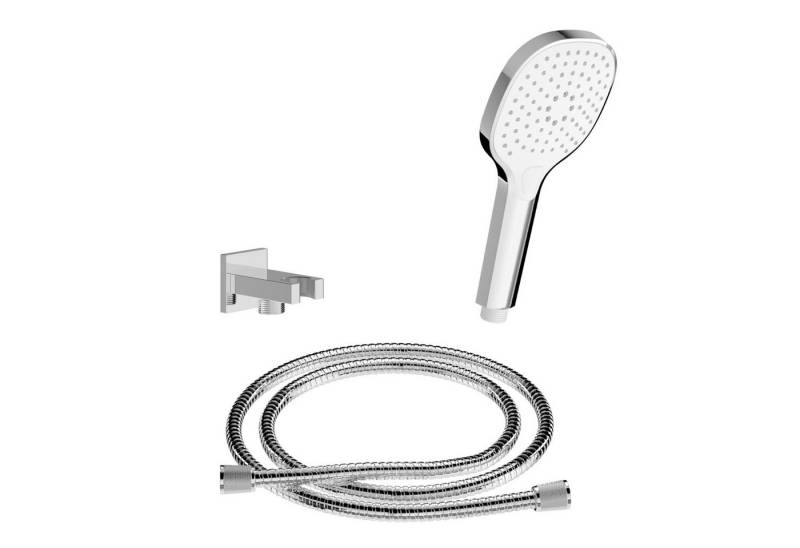 CHRIS BERGEN Brausegarnitur SET aus Handbrause, Wandanschlussbogen und Brauseschlauch, 3 Strahlart(en), in Chrom von CHRIS BERGEN