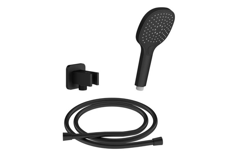 CHRIS BERGEN Brausegarnitur SET aus Handbrause, Wandanschlussbogen und Brauseschlauch, 3 Strahlart(en), in Schwarz matt von CHRIS BERGEN