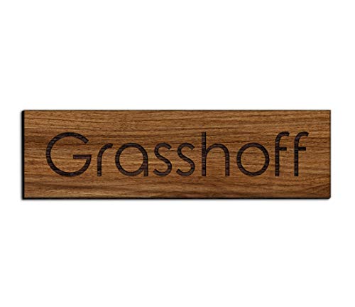 Holz Türschild mit Gravur | Namensschilder Briefkastenschild selbstklebend oder mit Bohrlöcher 7x2 cm eckig Klingelschild/Türschild für die Haustür mit Namen von CHRISCK Design