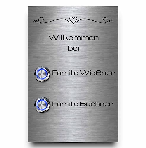 2 Fach Türklingel Doppel-klingel mit zwei Tastern und Gravur - Edelstahl Klingelplatte Modell Büchner 12x18 cm | mit Premium Klingelknöpfen 2 Fach Türklingel Doppel-klingel mit zwei Tastern und Gravur - Edelstahl Klingelplatte Modell Büchner 12x18 cm | mit Premium Klingelknöpfen von CHRISCK design