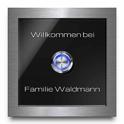 Acrylglas Türklingel mit Wunschgravur und Motiven - Klingel Modell Waldmann 10x10 cm | Wahlweise in Schwarz oder Anthrazit - Optional mit beleuchtetem Klingelknopf von CHRISCK design