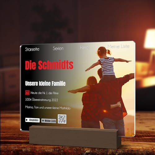 Beleuchtete Foto Lampe mit eigenem Bild im Netflix Design - Leuchtendes Bild personalisiert mit Holz Sockel - Acryl Glasbild als Film o. Serie - persönliches Geschenk zum Geburtstag von CHRISCK design