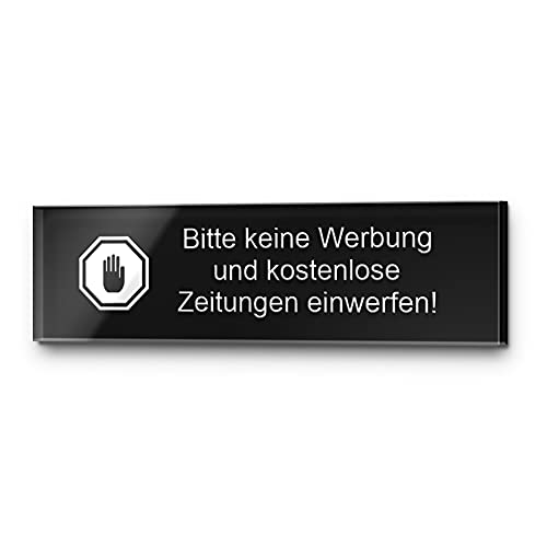 Briefkasten Schilder Keine Werbung und kostenlose Zeitung | Professionelle Gravur auf Hochglanz Acrylglas | Robust - wetterfest - langlebig - UV-beständig von CHRISCK design