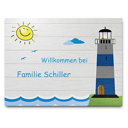 Buntes Familienschild mit Leuchtturm und Namen als Eingangsschild für die Haustür o. Wohnung aus echtem Holz | verschiedene Größen & mit wählbarer Montage-Option Buntes Familienschild mit Leuchtturm und Namen als Eingangsschild für die Haustür o. Wohnung aus echtem Holz | verschiedene Größen & mit wählbarer Montage-Option von CHRISCK design