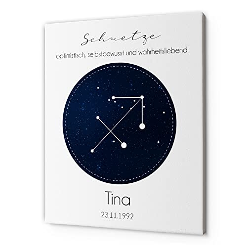 CHRISCK design Astro Wandbild Sternzeichen Schütze | Leinwand Bild mit Charakter Eigenschaften Sternenhimmel personalisiert | Moderne Deko Geschenkidee Weihnachten von CHRISCK design